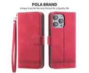 LMW Flip Leather Wallet Case for iPhone 14 Pro Max - Red