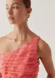 AJE Mini Coral Pink One Shoulder Formal Evening Dress Sz 8AU/UK,US 4 BNWT
