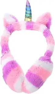 [GAXIRE] 1Pc Foldable Plush Winter Earmuff for Cold Weather Adorable Unicorn Design Soft Fluffy Ear Covers Portable and Comfortable Ear Warmers for Women