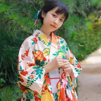 在飛比找Yahoo!奇摩拍賣優惠-夏季睡衣 情侶睡衣 日本和服女改良版衣長140厘米和服黃色茶