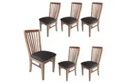 Divano Fairmont 6pc Set Dining Chair PU Leather Seat Slat Back Solid Oak Timber Wood