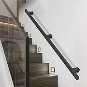 Modern Stairs Handrail Banister with Wall Holders and Metal Screws, Square Pipe Wrought Iron Stairway Railing Non-Slip Hand Rail for Indoor Outdoor Home Decoration(17ft/510cm)