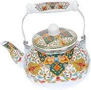Luxshiny 1Pc Decorative Enamel Teapot Retro Style Water Boiling Kettle for Gas Induction Cookers Sturdy Tea Serving Pot for Quick Heating of Tea More