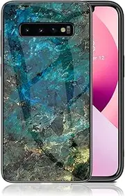 IMEIKONST Compatible with Samsung Galaxy S10E Glass Case, Marble Slim Back Case Shockproof Glossy Soft Silicone TPU Stylish Protective Rubber Bumper Cover for Samsung S10E. Emerald Blue LSM