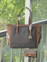 Michael Kors Gilly Large Brown Monogram Tote Bag with Bifold Zip Wallet Combo