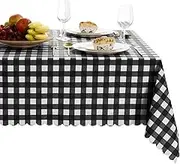 Hiasan Homedocr Checkered PVC Square Tablecloth 100% Waterproof Spillproof Stain Resistant Wipeable Vinyl Table Cloth for Outdoor Picnic Kitchen Dining, 54 x 54 Inch, Black and White