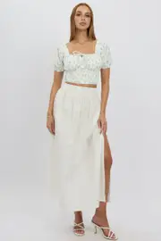 White Maxi Skirt Shirred Waist Relaxed Fit - Size 16XL, Women's Maxi Skirt