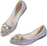 [YOUNIFIZ] Women's Roll Up Flats, Sparkly Rhinestone Ballet Flats for Women, Ladies' Foldable Pointed Toe Comfort Light Weight Slip-On Dress Shoes