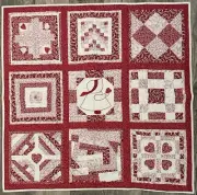 PATCHWORK SAMPLER RED & WHITE VALENTINE HEARTS SUN BONNET SUE QUILT WALLHANGING