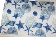 Set of 4 Same Kitchen Fabric Thin Placemats, SEALIFE,STARFISH & SEAGRASS,blue,GR