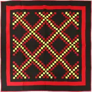 Amish styled Triple Irish Chain FINISHED QUILT Queen Size, W/ Feathers Quilting