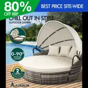 ALFORDSON Outdoor Sun Lounge Day Bed Wicker Furniture Sofa Bed Garden Beige 3PCS