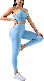 [AYTDNEHGK] Women Yoga Set 2/Pcs Seamless Workout Outfits Yoga Sportswear Tracksuit Leggings Thin Shoulder Strap Stretch Sports Bra Fitn