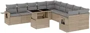 vidaXL - Modular 11-Piece Garden Sofa Set with Adjustable Table - Beige Poly Rattan and Steel - Ideal for Patio, Garden, Outdoor, Balcony - Includes Cushions and Side Tables