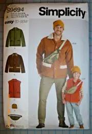 Simplicity Sewing Pattern S9694 BOYS' AND MEN'S JACKET, VEST, HAT AND CROSSBODY