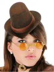 Womens Victorian Steampunk COSTUME KIT Mini Brown Top Hat glasses choker