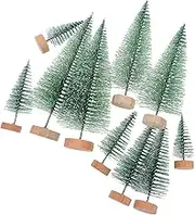 DRESSOOS 10pcs Christmas Mini Pine Tree Adornment Frost Home Xmas Pine Tree Decor Shiny Branches Tabletop Christmas Little Bases Miniature Green Decor Decoration Cone Frosted Led Green