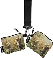[XYMZR] Kitten Field Flowers Mini Zip Around Wristlet keychain Wallet for Women Personalized Pattern Detachable Dual Pouch Wristlet Portable Wallet Phone Coin Purse, Multi-colored, One Size