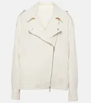 [Brunello Cucinelli] Brunello Cucinelli Cotton and linen biker jacket AU 18 white