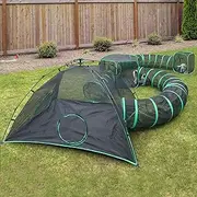 6-in-1 Cat Tents for Outside, Portable Outdoor Cat Enclosures for Indoor Cats, Pet Play Cage with Tunnels for Outside, Outdoor Catio, Pet Playpen Including 3 Tents and 3 Tunnels
