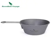 Titanium Bowl with Folding Handle Outdoor Camping Picnic Portable Tableware