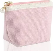 Teircno Preppy Corduroy Period Bag for Women, Cute Sanitary Napkin Storage Bag Portable Period Pouch with Pearl Zipper, Sanitary Pads Bag Tampons Holder for Purse, First Period