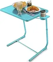 Adjustable TV Tray Table - TV Dinner Tray on Bed & Sofa, Comfortable Folding Table with 6 Height & 3 Tilt Angle Adjustments (Azure)