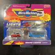 Micro Machines Galoob Super Micro Lights #4 BRAND NEW ON CARD 1990 Blue Bus