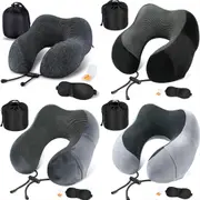 Travel Pillow Memory Foam Neck Pillow Airplane Travel Kit with 3D Sleep Mask Earplugs
