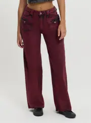 GUESS ORIGINALS Women's Red Patch Wide Leg Pants Size: 24, Cotton