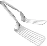 Ciieeo Stainless Steel Food Tongs Grilling Fish Slice Grip Frying Spatula Grill Accessories Cooking Flat Tongs Kitchen Slotted Meat Grill Clamp Spatula Barbecue Tongs Clamps Silver