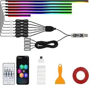 Neoflow Dynamic RGB Interior Light Kit, Neoflow Dynamic RGB Interior Lighting, Adjustable Neo Flow Car Interiors Lights, 6 LED Strips (A)