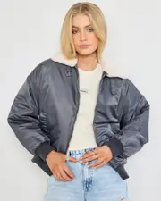 [Ava And Ever] Ava And Ever Women's Malibu Bomber Jacket in Gunmetal Size 6 6 Gunmetal