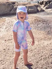 Purple Foil Frill Sleeve Sunsafe Swimsuit (3mths-10yrs) (E77670) | $31 - $35