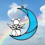 Angle Dog On Moon Pet Loss Sympathy Gift-White Dog on Blue Moon Dog Memorial Gifts Hanging Beverage Window Suncatcher Gift Ornament for Women Mom Dog Lovers