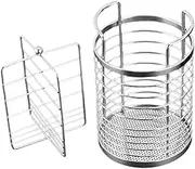 Cabilock Stainless Steel Rotatable Chopstick Holder with Compartments, Large Capacity Utensil Organizer for Tableware Storage, Silver
