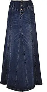 [Chartou] Women's Retro Exposure Button-Fly Packaged Hip A-Line Maxi Long Denim Skirt