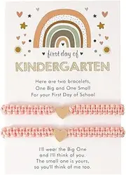 [ZMANYIJEW] First Day of Kindergarten Bracelets for Mom and Me Woven Rope Back to School Bracelets for 2 Matching Heart Wish Adjustable Bracelets for Mother Daughter Son