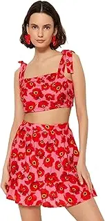 [Trendyol] Women's Woman Floral Woven Blouse-Skirt Two-Piece Set Shirt