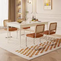 在飛比找樂天市場購物網優惠-法式奶油風實木餐桌椅長方形現代簡約家用美式復古白色帶抽屜飯桌