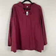 Old Navy Mandarin-Collar Tie-Neck Twill Top Womens XL Blouse Wine Red