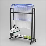 Freestanding Tennis Racquet Sport Equipment Rack Holder, Home/Gym Large Steel Badminton Racket Satnd Cart with Lockable Wheels