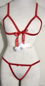 NWT Victoria's Secret Red Crotchless Open Cup Bra & Panty Lingerie M Medium Set