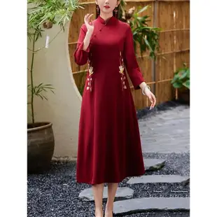 女裝中國風紅色禮服連衣裙唐裝