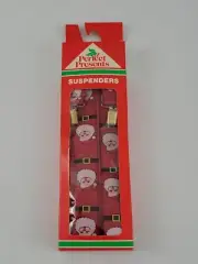 Vtg New Christmas Holiday Red Suspenders Santa Clause All Over Metal Clips USA