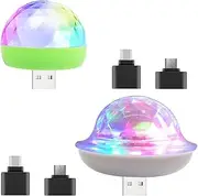 AFUNTA 2pcs USB Lights Mini Disco Balls with Type C to USB and Micro to USB Adapter, LED Small Magic Ball Colorful Light for Party/Birthday/Club/Karaoke Decoration, Compatible Smart Phones
