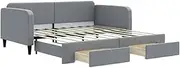 Daybed with Trundle & Drawers, Light Grey 90x190cm - Space-Saving Bed Frame for Guest Room or Small Spaces, Sturdy Design with Storage