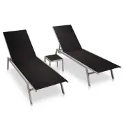 vidaXL Sun Loungers 2 pcs with Table Steel and Textilene Black 2BB