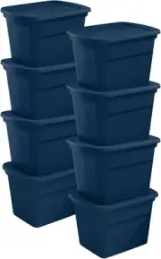 8-Pack Plastic Storage Bins, 18 Gallon Tote Containers with Lids, Marine Blue