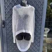 Sass and Bide designer white knit crochet top jumper Mesh pullover NWT